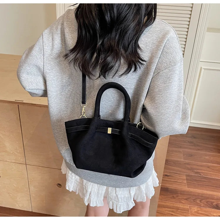 Matte Leather Suede Tote Bag