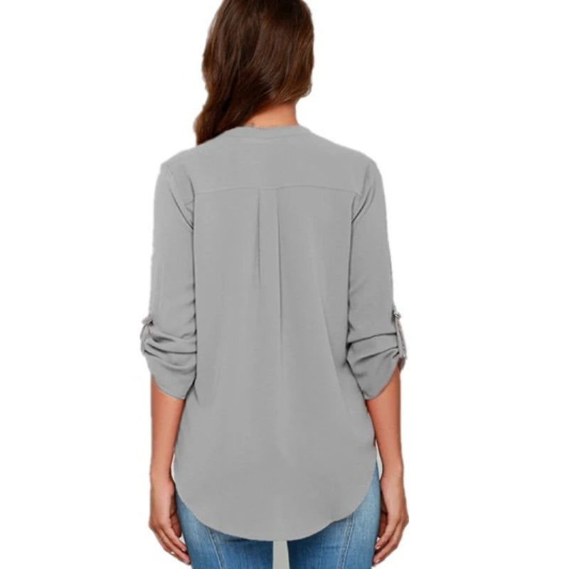 V-Neck Chiffon Long Sleeve Blouse