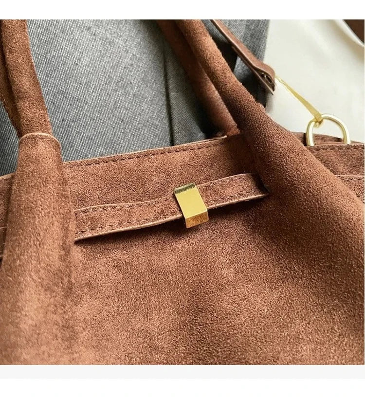 Matte Leather Suede Tote Bag