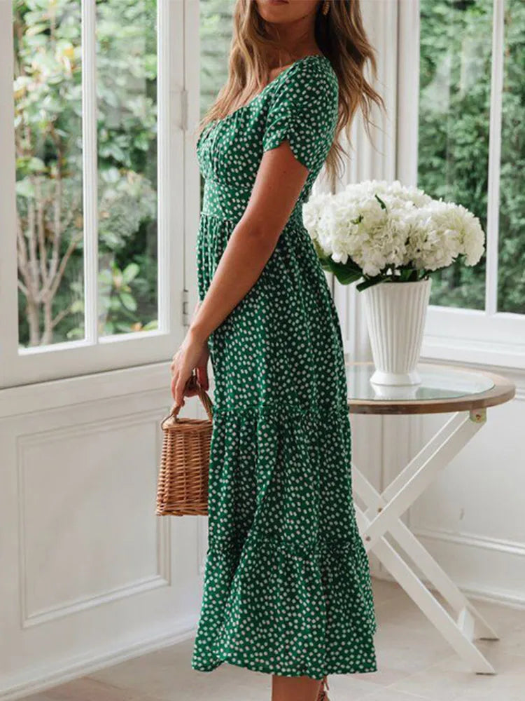 Vintage Floral Puff Sleeve Maxi Dress