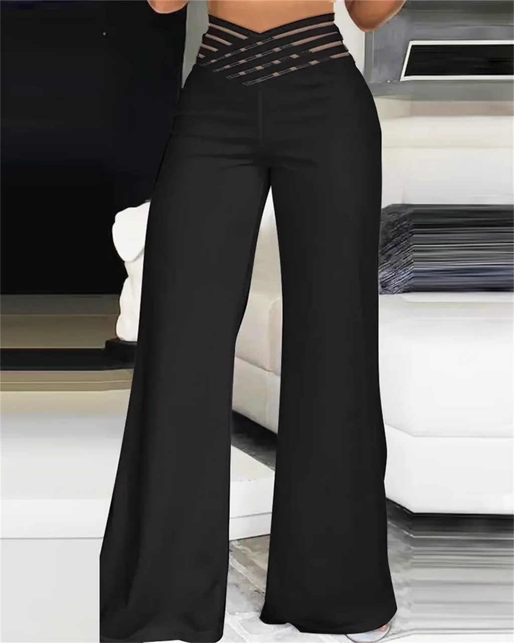 High Waist Hollow-Out Bootcut Pants