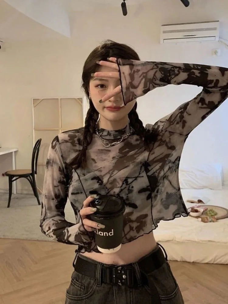 Tie-Dye Cropped Long Sleeve Top