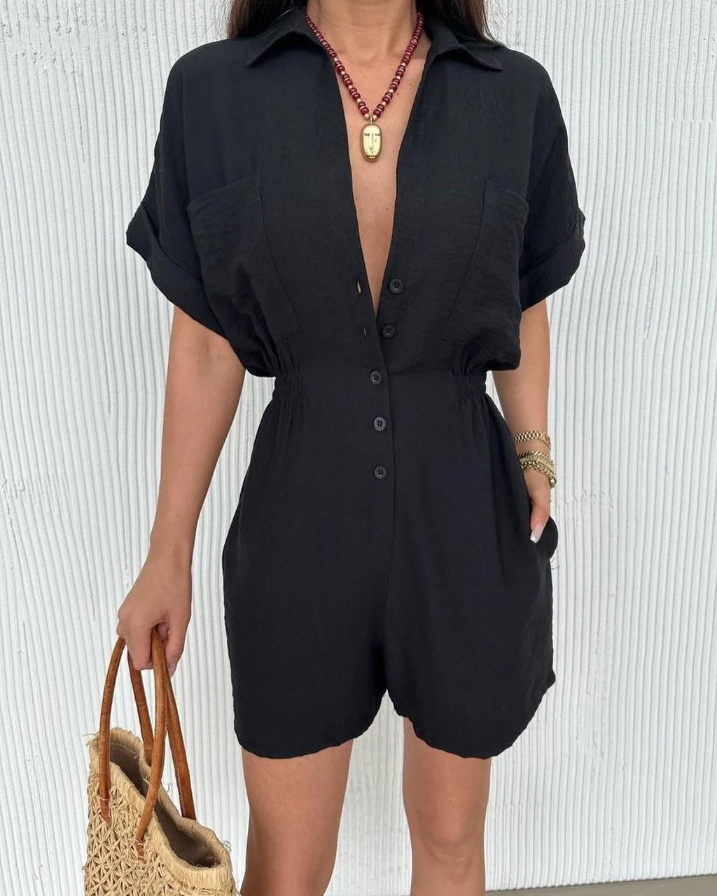 Casual Turn-Down Collar Summer Outfit