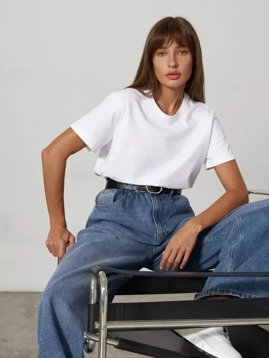 Cotton Summer Tee Short Sleeve Loose Top