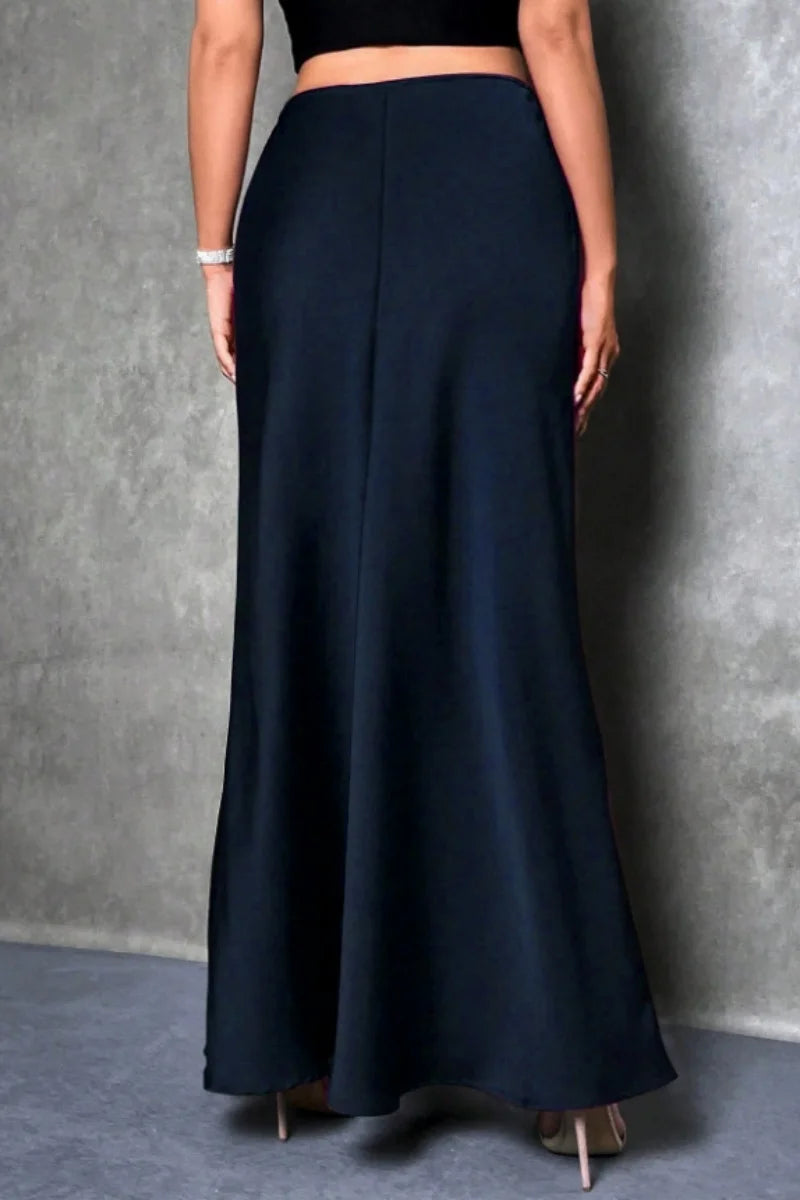 Silk-Like Satin A-Line Midi Skirt