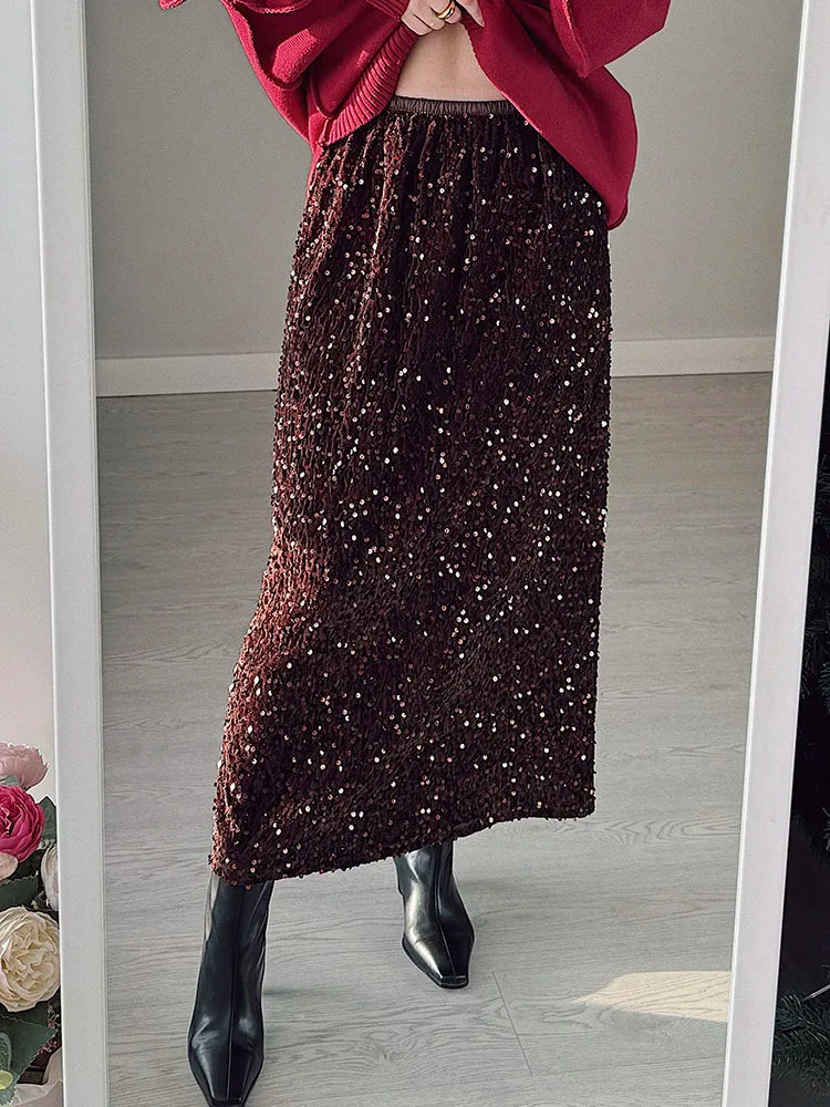 High Waist Sequin Maxi Skirt