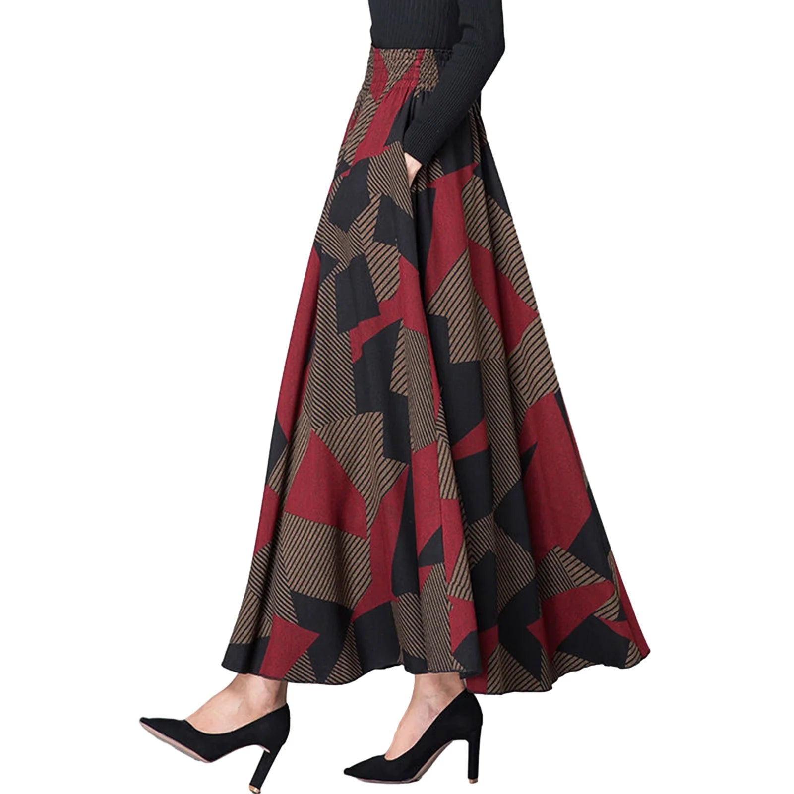 Plaid High Waist A-Line Maxi Skirt