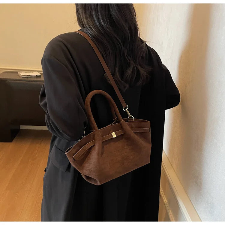 Matte Leather Suede Tote Bag