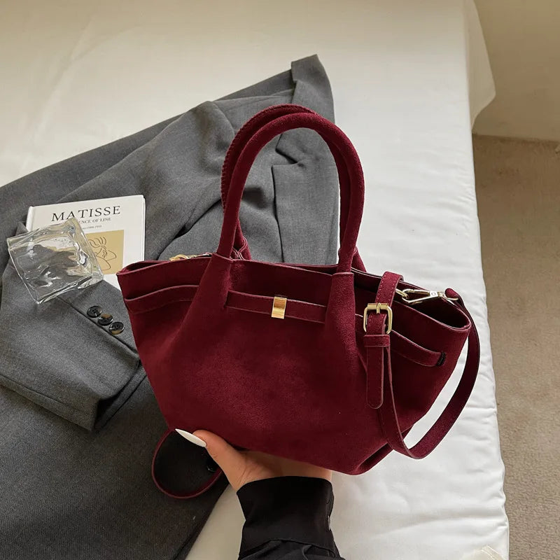 Matte Leather Suede Tote Bag