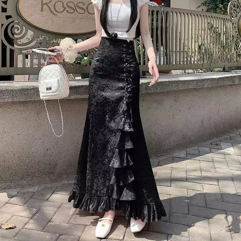 Slim Fit Laced-Up Midi Skirt