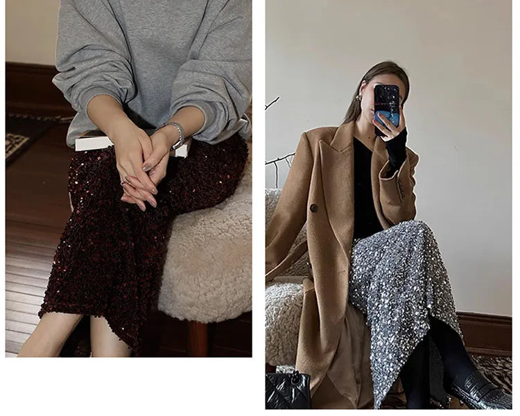 High Waist Sequin Maxi Skirt