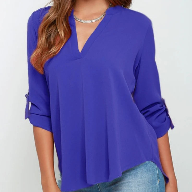 V-Neck Chiffon Long Sleeve Blouse