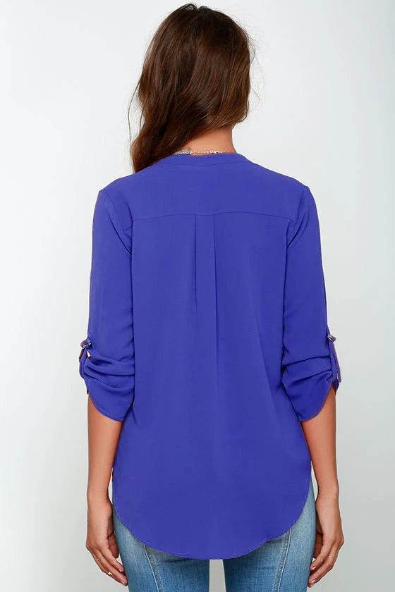 V-Neck Chiffon Long Sleeve Blouse