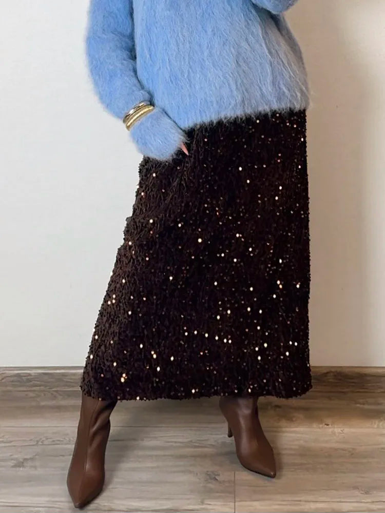 High Waist Sequin Maxi Skirt