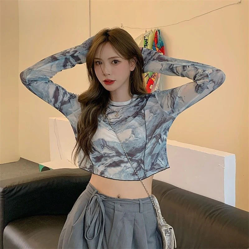 Tie-Dye Cropped Long Sleeve Top