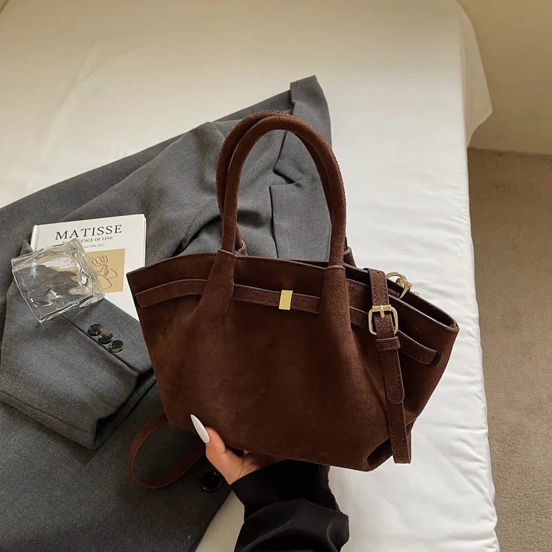 Matte Leather Suede Tote Bag