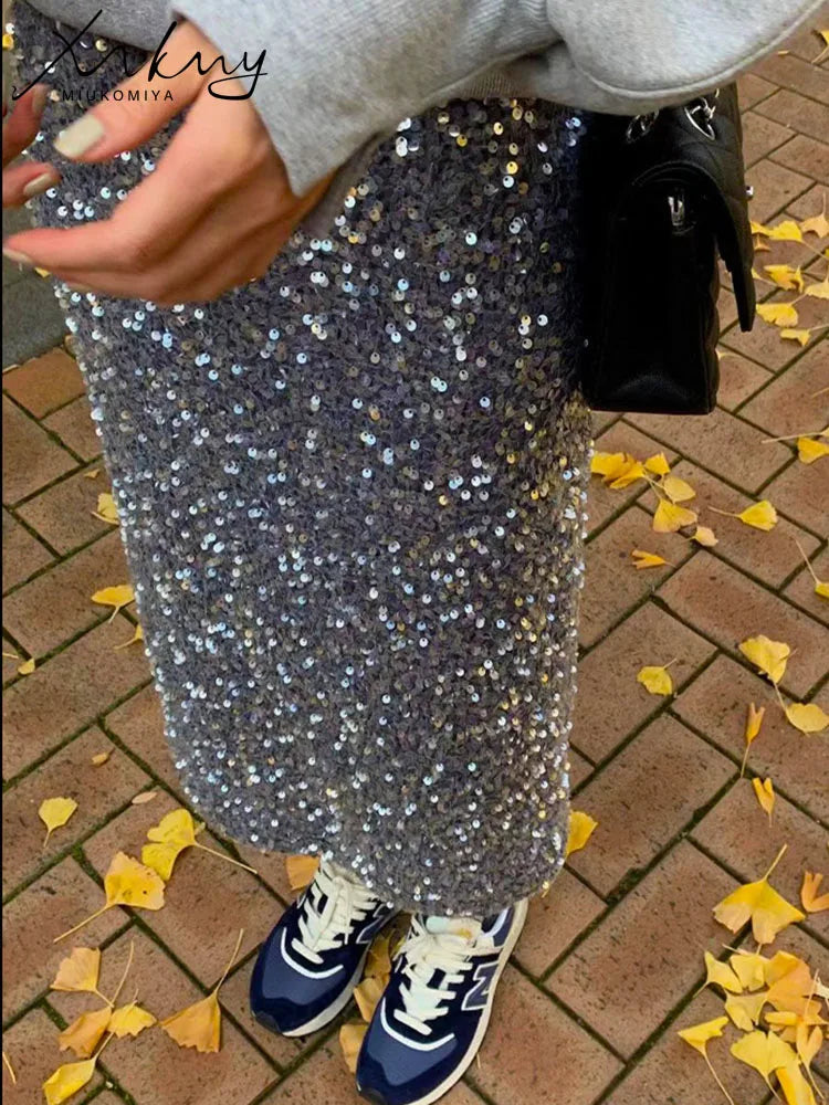 High Waist Sequin Maxi Skirt
