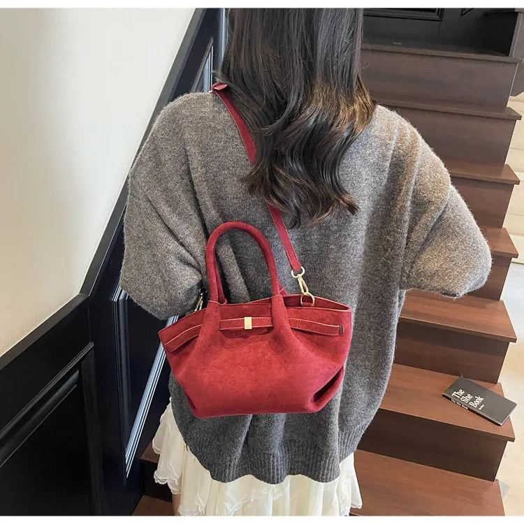 Matte Leather Suede Tote Bag
