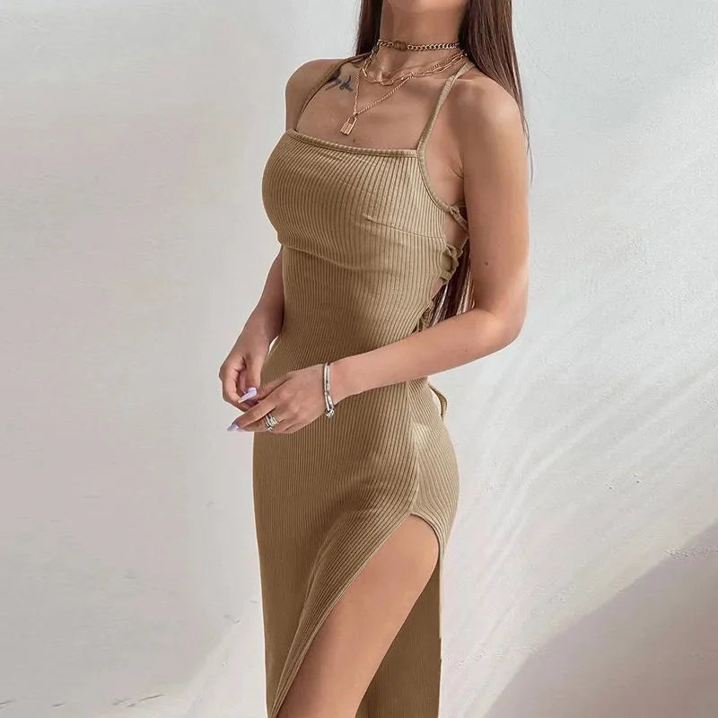 High Split Halter Neck Summer Dress