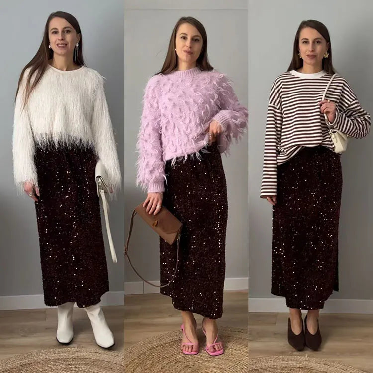 High Waist Sequin Maxi Skirt