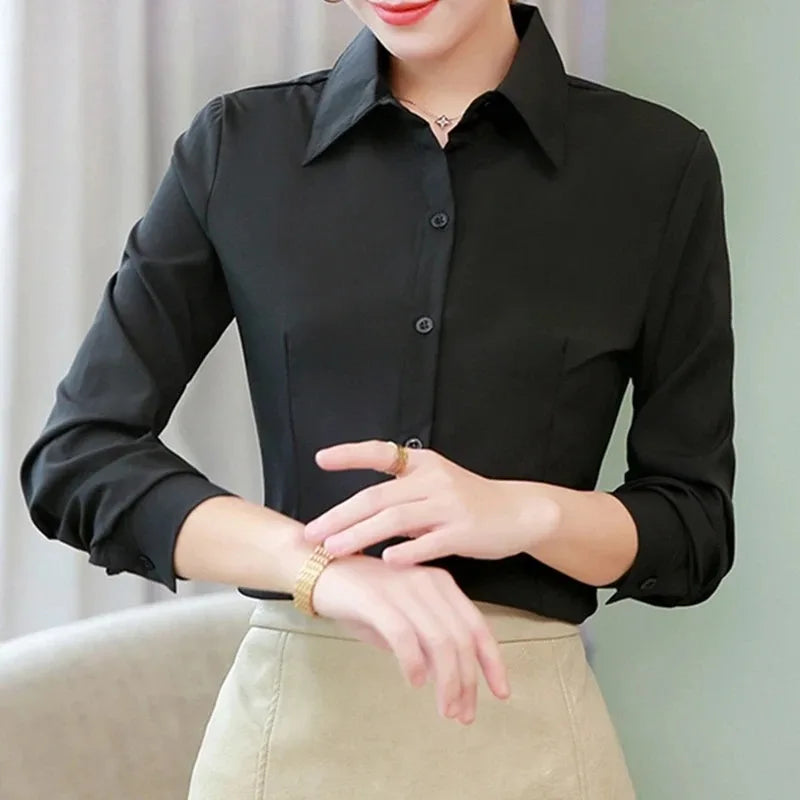 Elegant Long Sleeve Button-Up Blouse