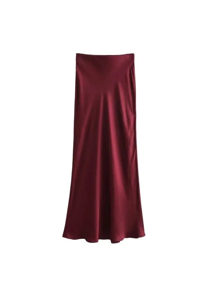 Silk-Like Elastic Waist Midi Skirt