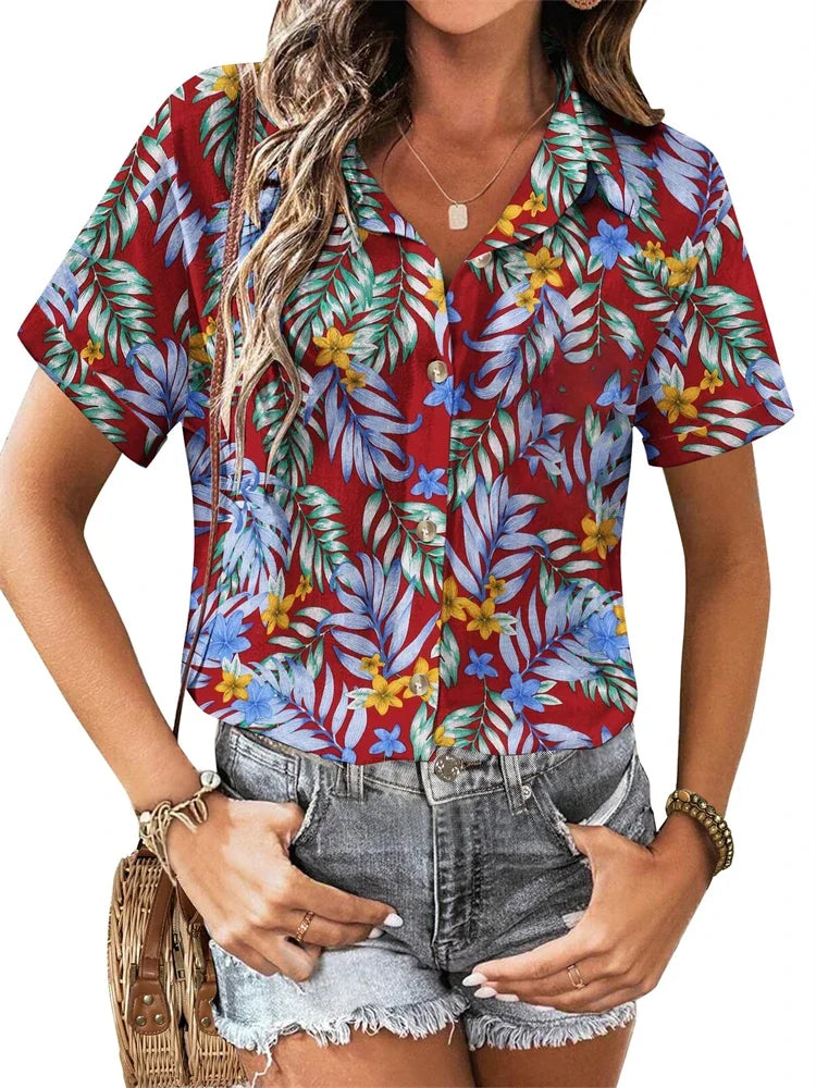 Hawaiian Floral Button-Up Shirt