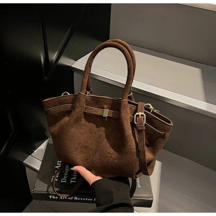 Matte Leather Suede Tote Bag