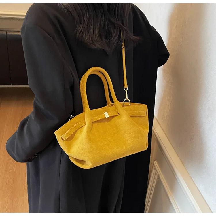 Matte Leather Suede Tote Bag