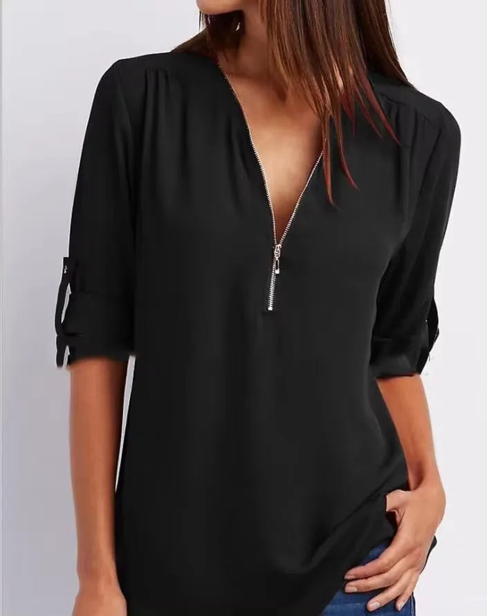 Deep V-Neck Chiffon Blouse