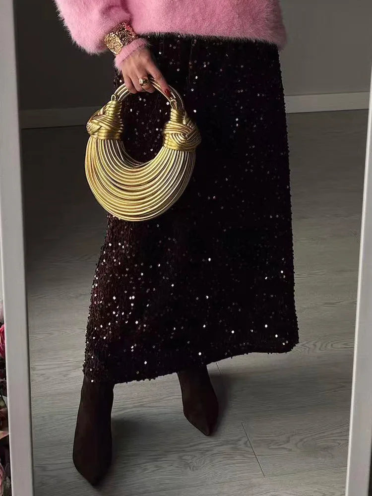 High Waist Sequin Maxi Skirt