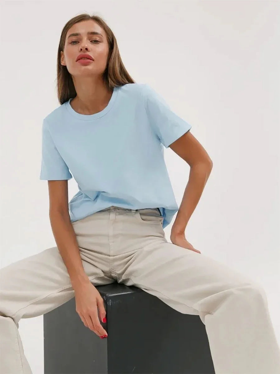 Cotton Summer Tee Short Sleeve Loose Top