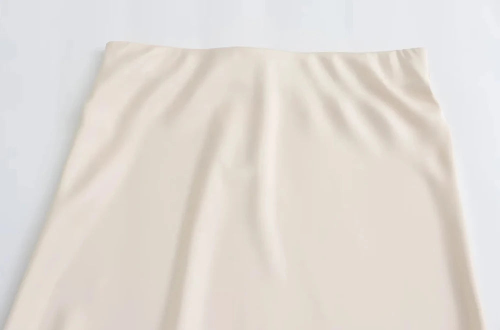 Silk-Like Elastic Waist Midi Skirt