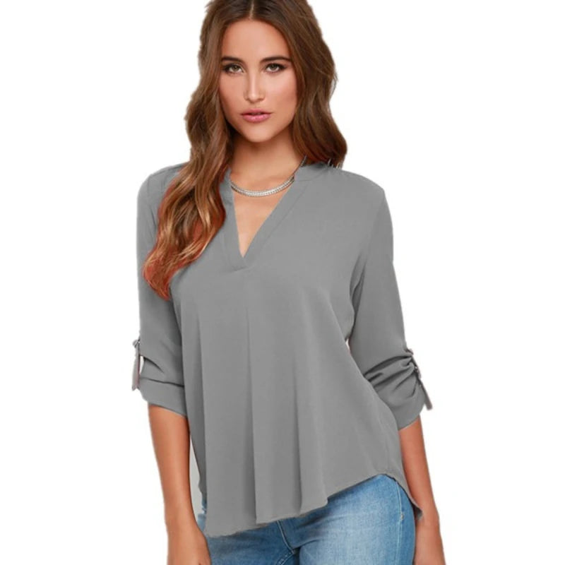 V-Neck Chiffon Long Sleeve Blouse