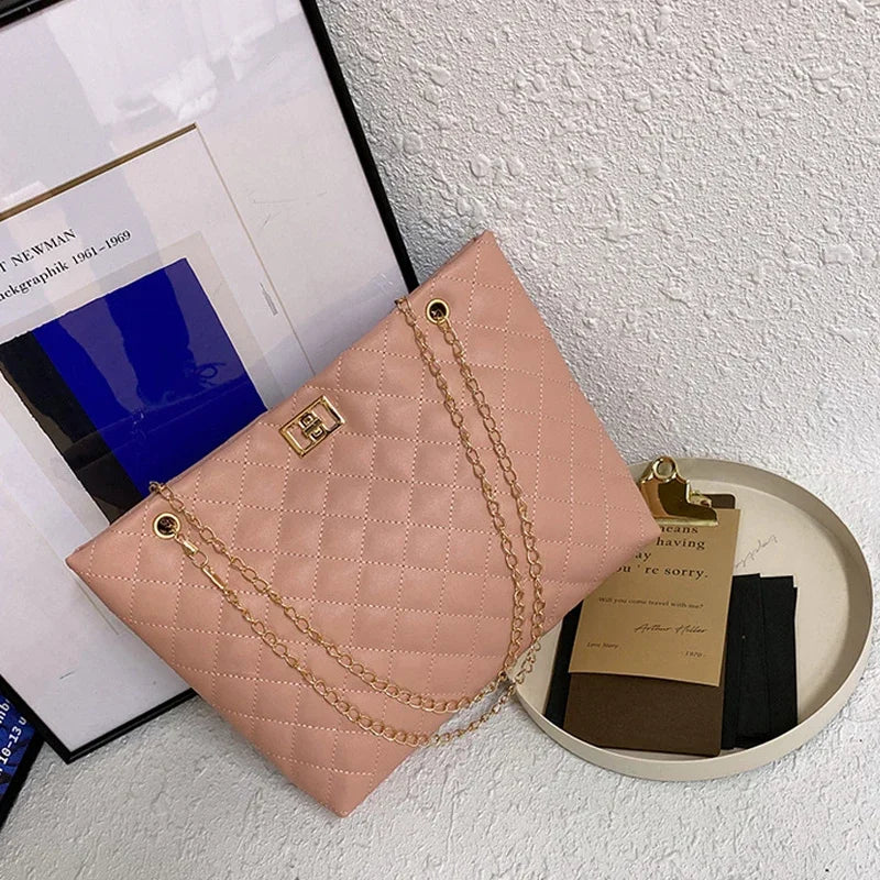 PU Leather Diamond Lattice Tote Bag