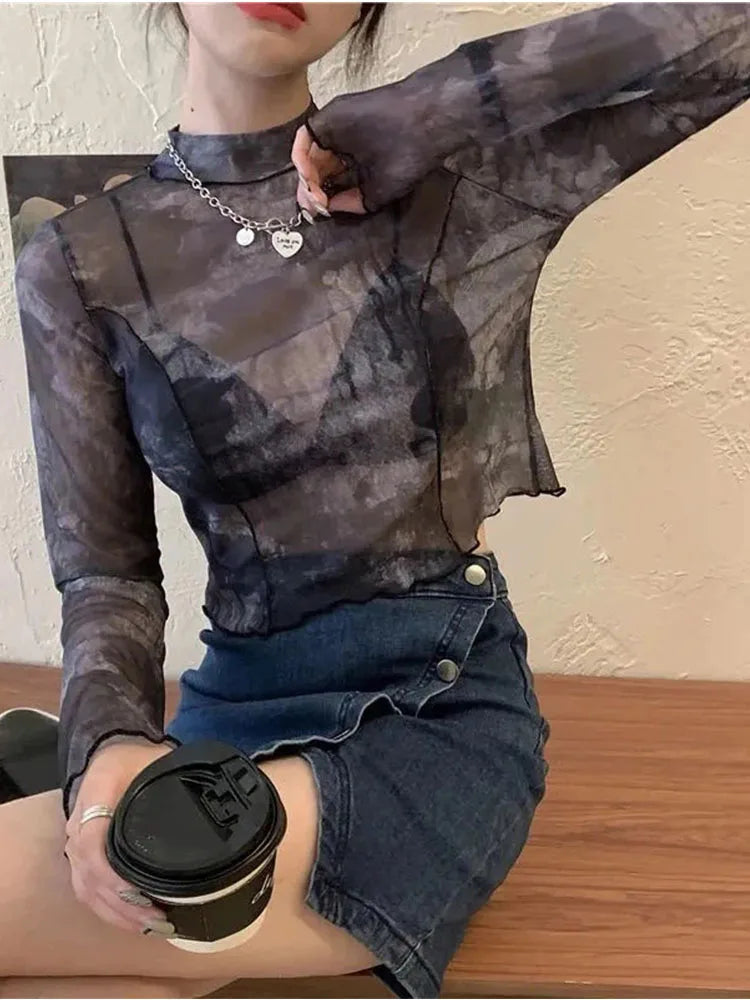 Tie-Dye Cropped Long Sleeve Top