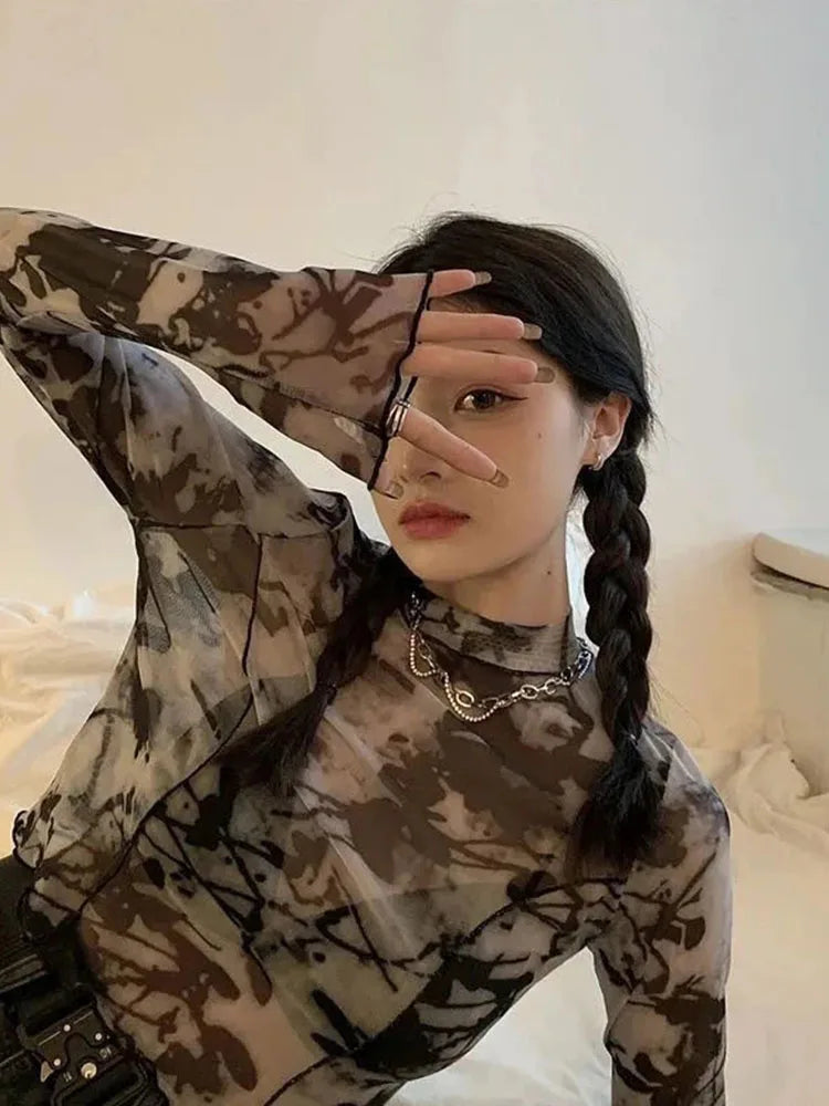 Tie-Dye Cropped Long Sleeve Top