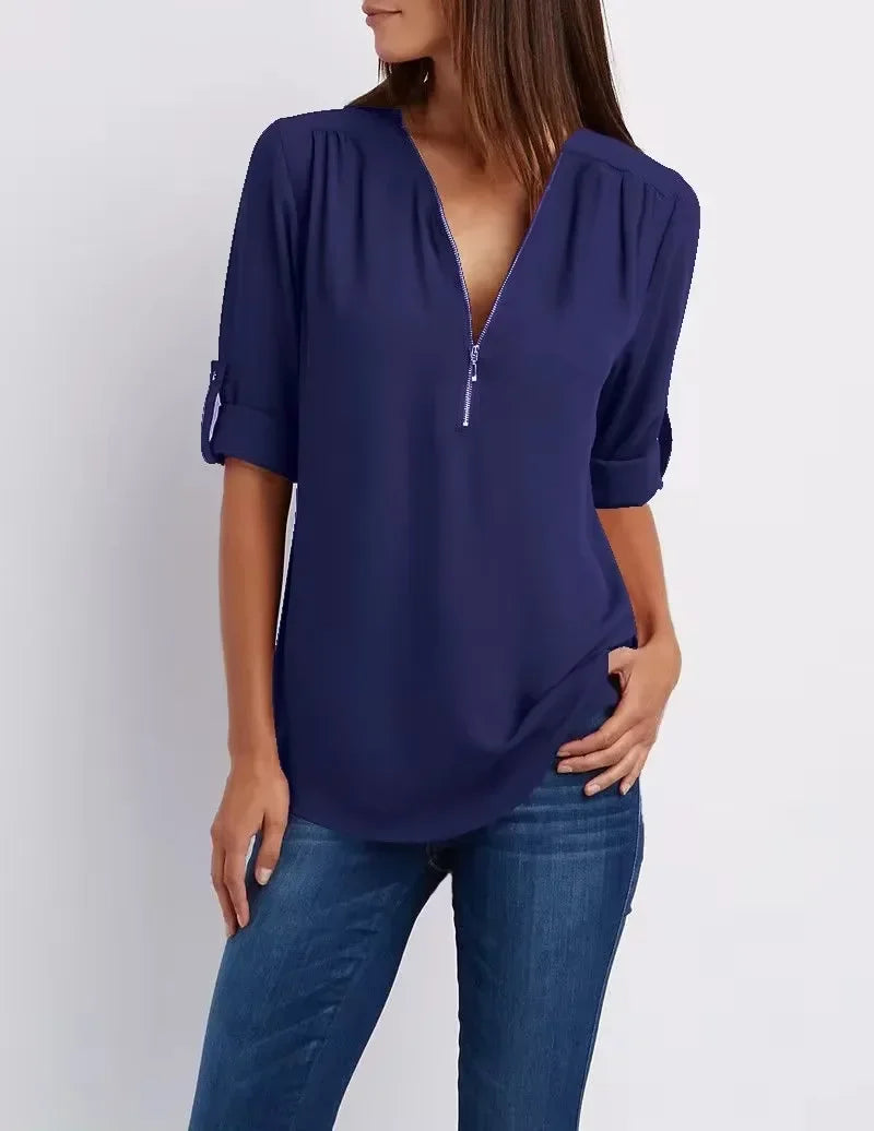 Deep V-Neck Chiffon Blouse