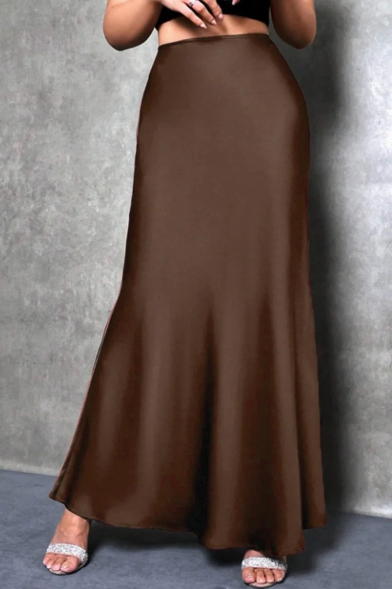 Silk-Like Satin A-Line Midi Skirt