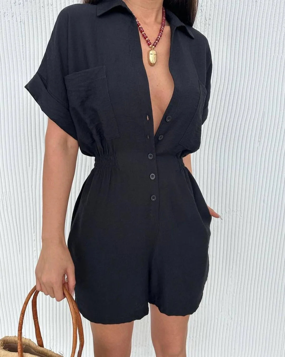 Casual Turn-Down Collar Summer Outfit