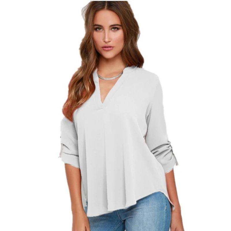 V-Neck Chiffon Long Sleeve Blouse