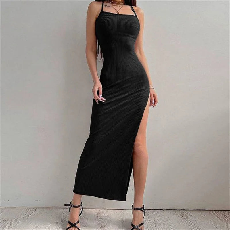 High Split Halter Neck Summer Dress