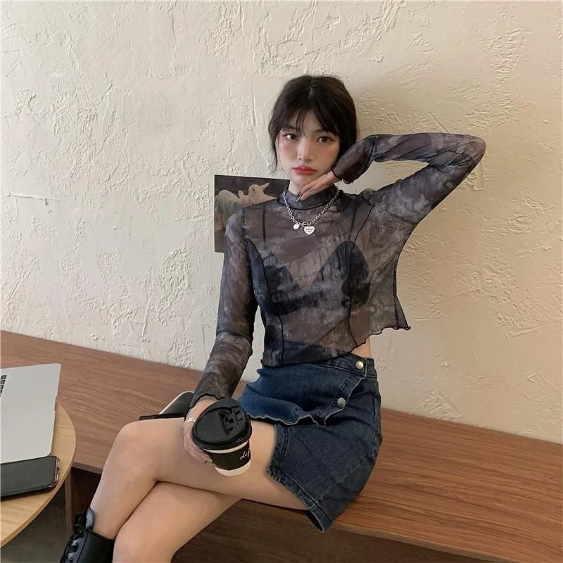 Tie-Dye Cropped Long Sleeve Top