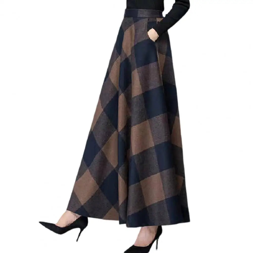 Plaid High Waist A-Line Maxi Skirt