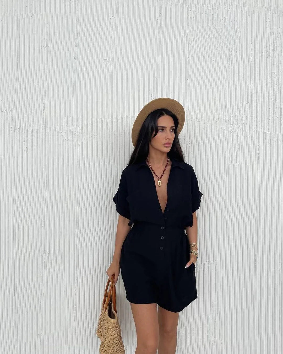 Casual Turn-Down Collar Summer Outfit