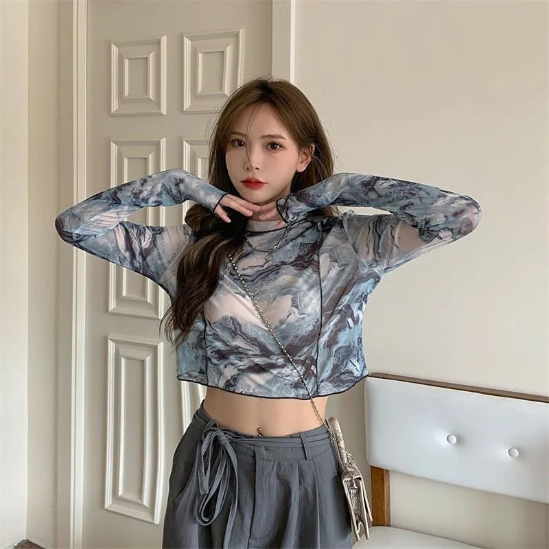 Tie-Dye Cropped Long Sleeve Top