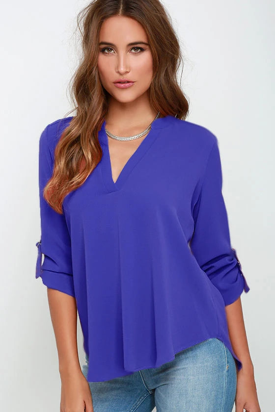 V-Neck Chiffon Long Sleeve Blouse
