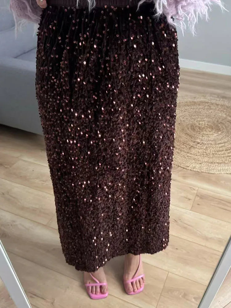 High Waist Sequin Maxi Skirt