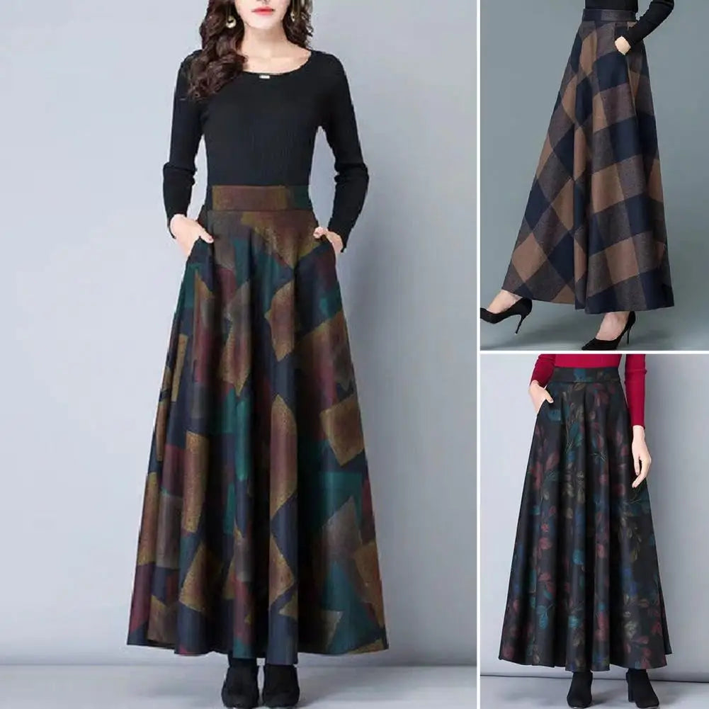 Plaid High Waist A-Line Maxi Skirt