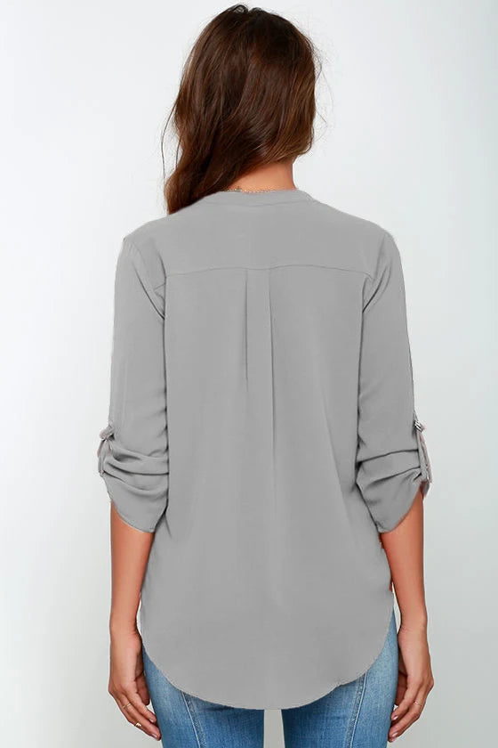 V-Neck Chiffon Long Sleeve Blouse